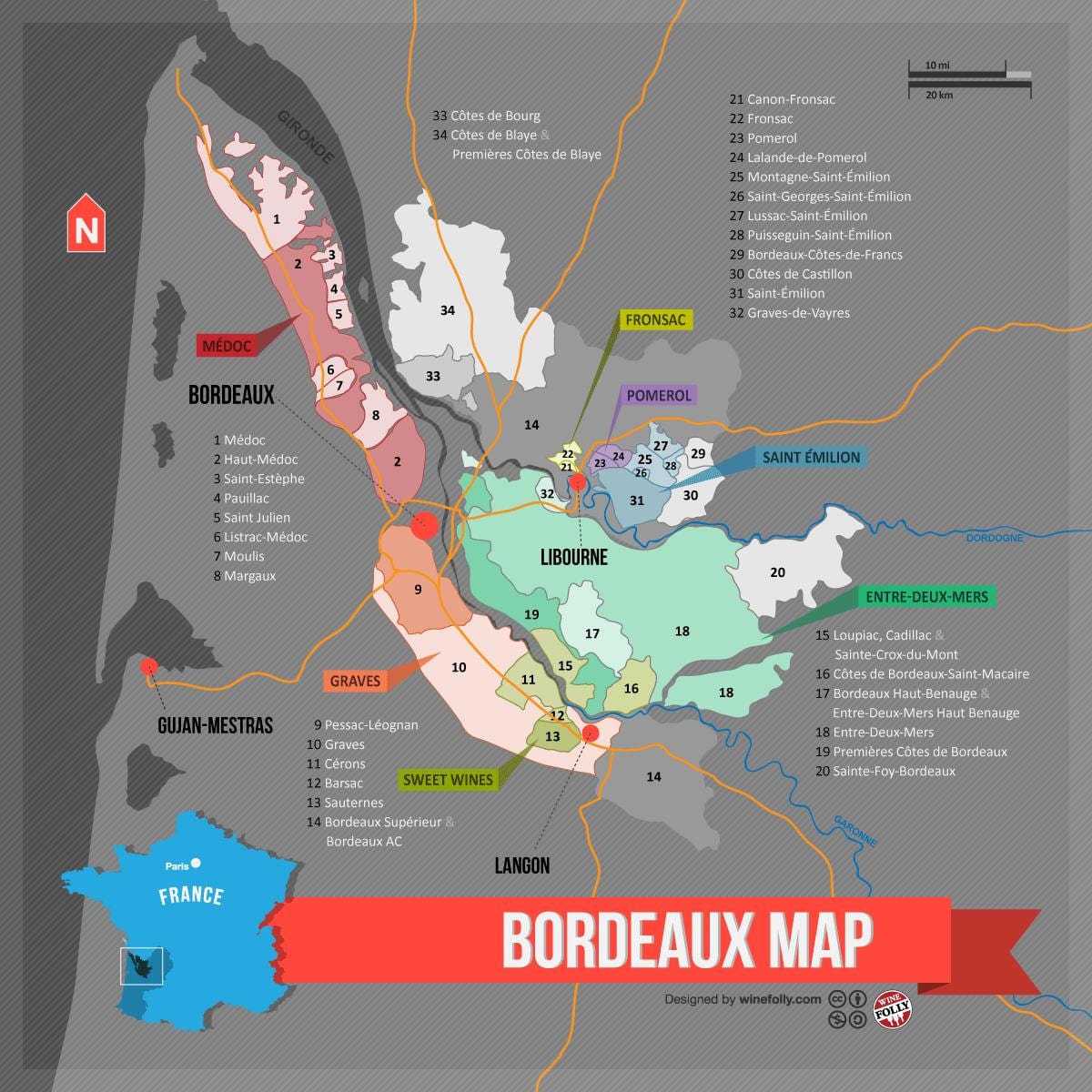 Anggur Bordeaux peta negara